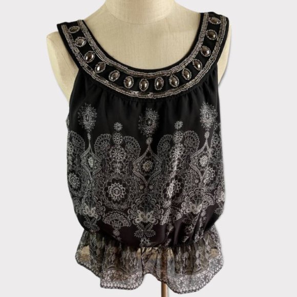 Tops - Apt. 9 Sleeveless Blouse Black Sleeveless Round Neck beaded Tie Back S